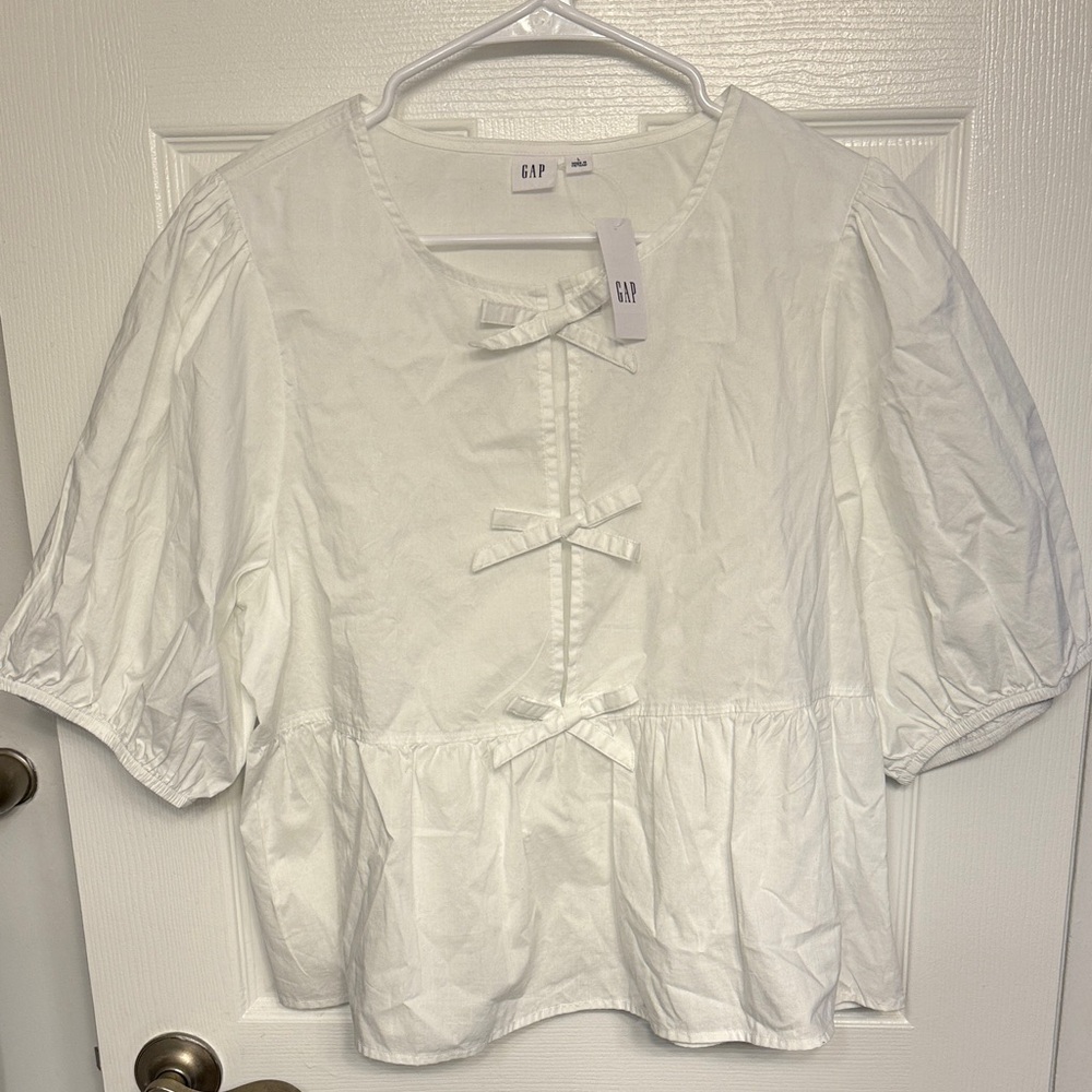 NWT GAP Peplum Tie Front White Blouse size L